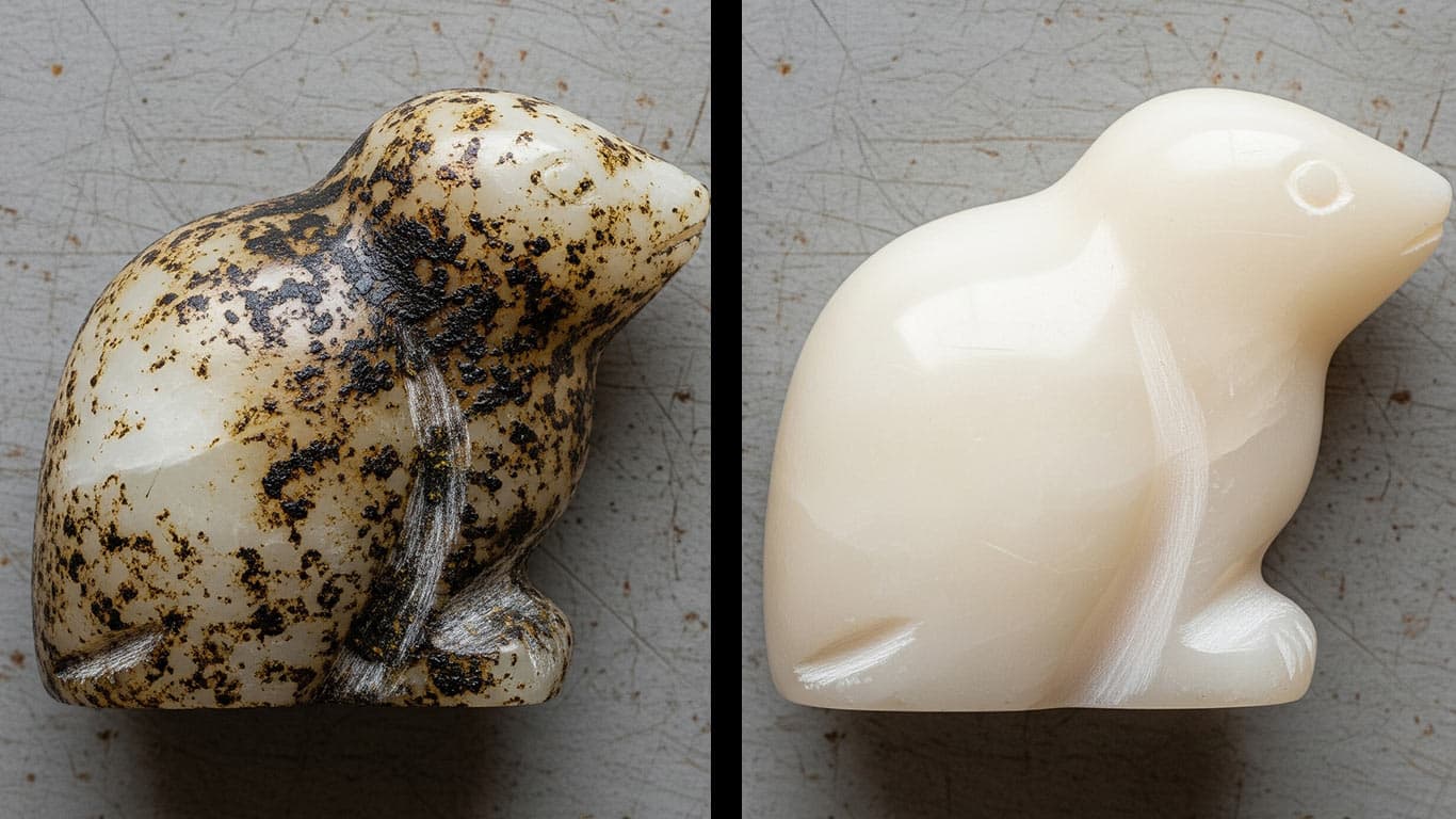 Calcite surface undergoing laser cleaning showing precise contamination removal