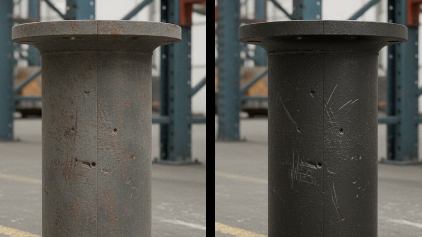 Cast Iron surface undergoing laser cleaning showing precise contamination removal