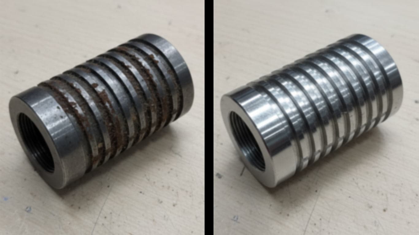 Dysprosium surface undergoing laser cleaning showing precise contamination removal