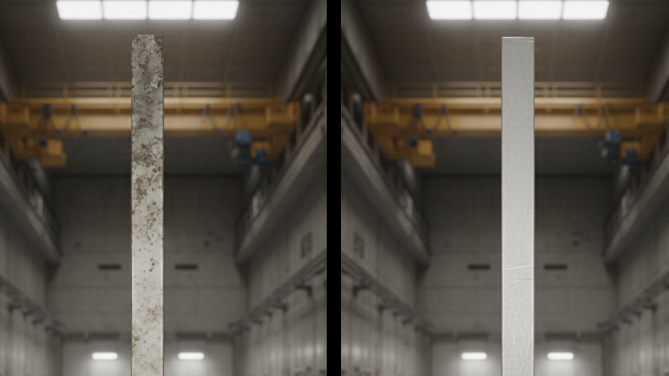 Europium surface undergoing laser cleaning showing precise contamination removal