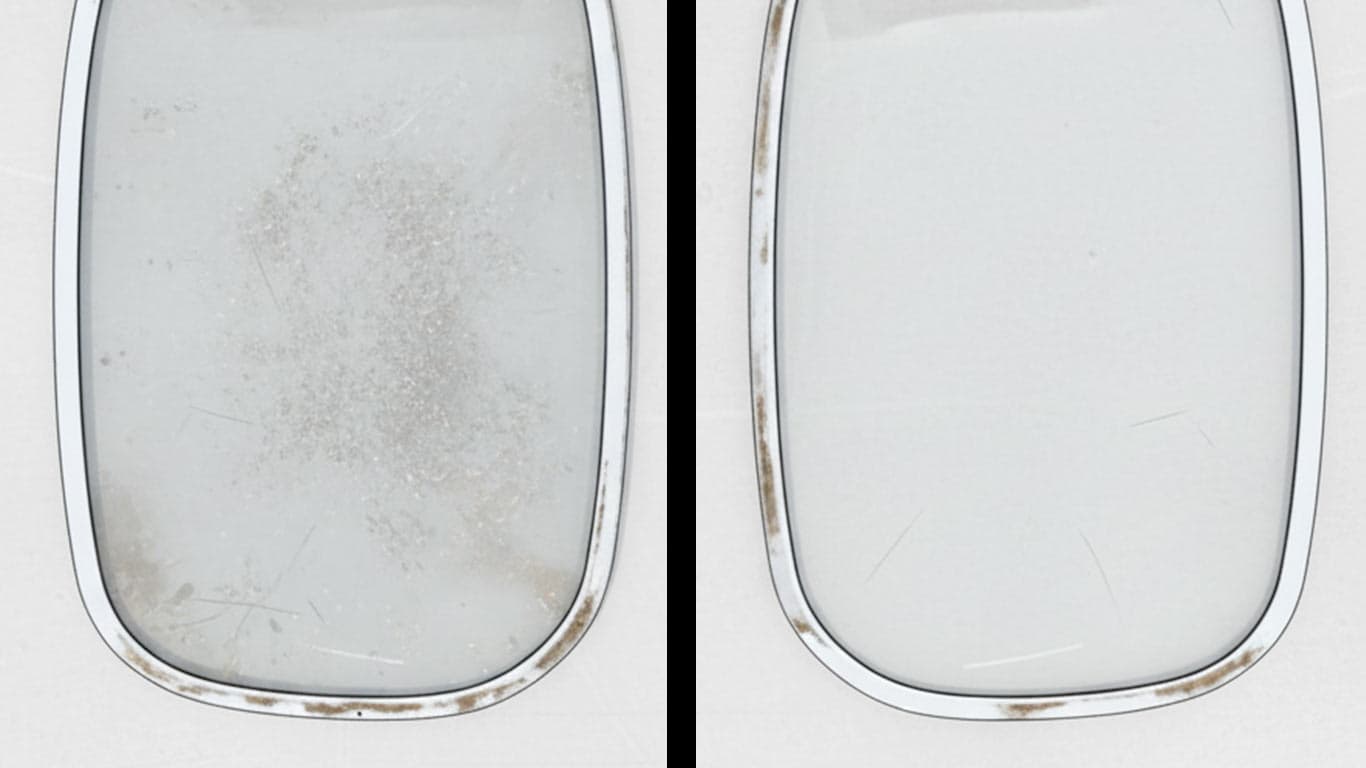 Gorilla Glass surface undergoing laser cleaning showing precise contamination removal