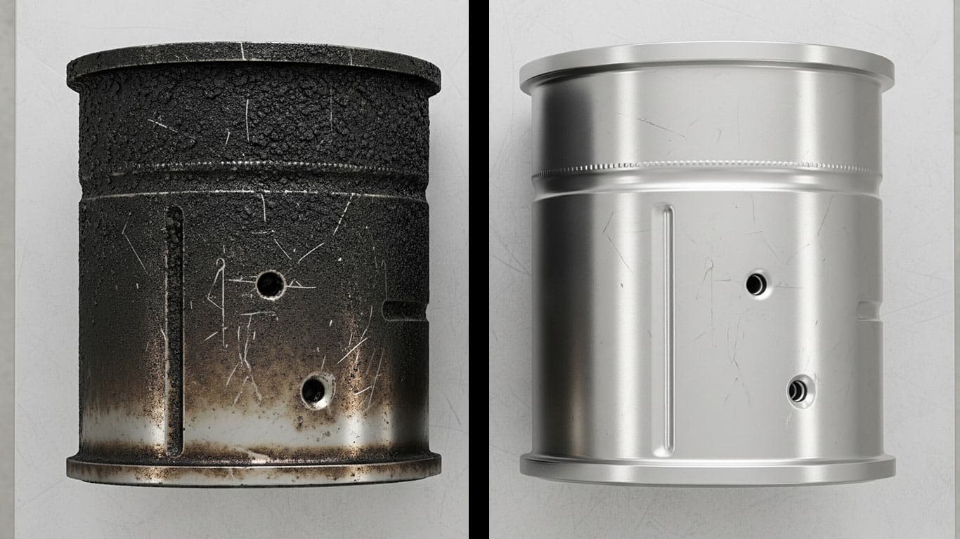 Hastelloy surface undergoing laser cleaning showing precise contamination removal