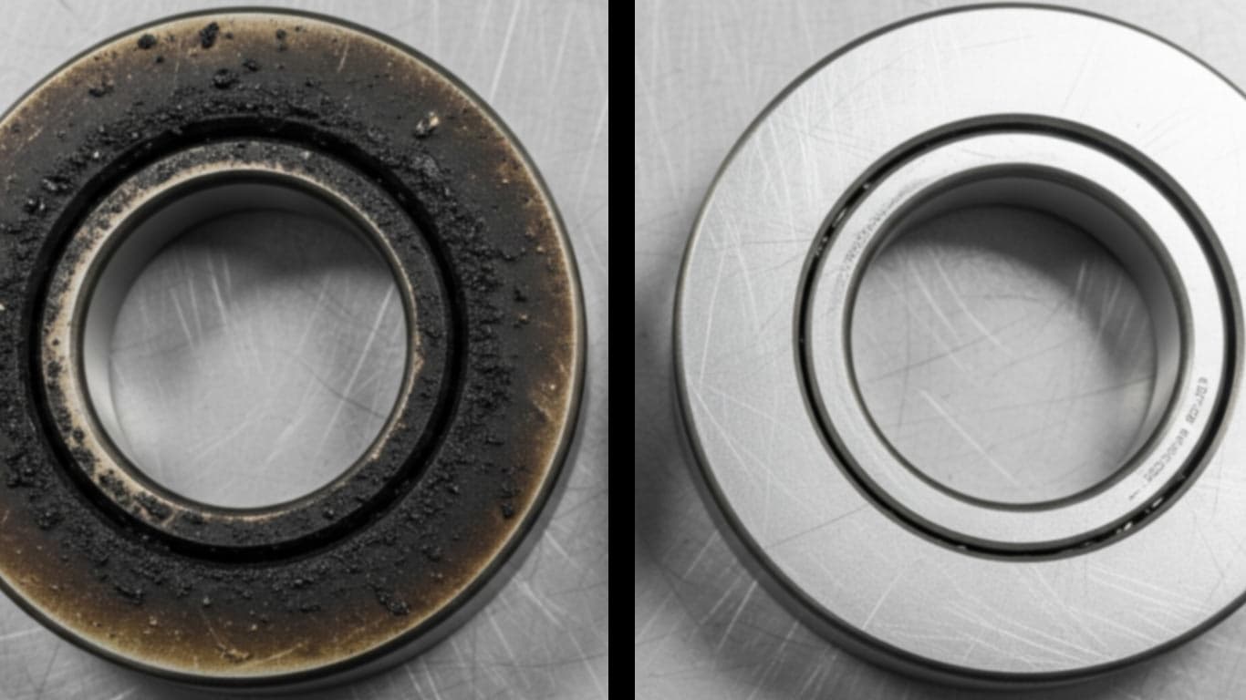 Indium surface undergoing laser cleaning showing precise contamination removal