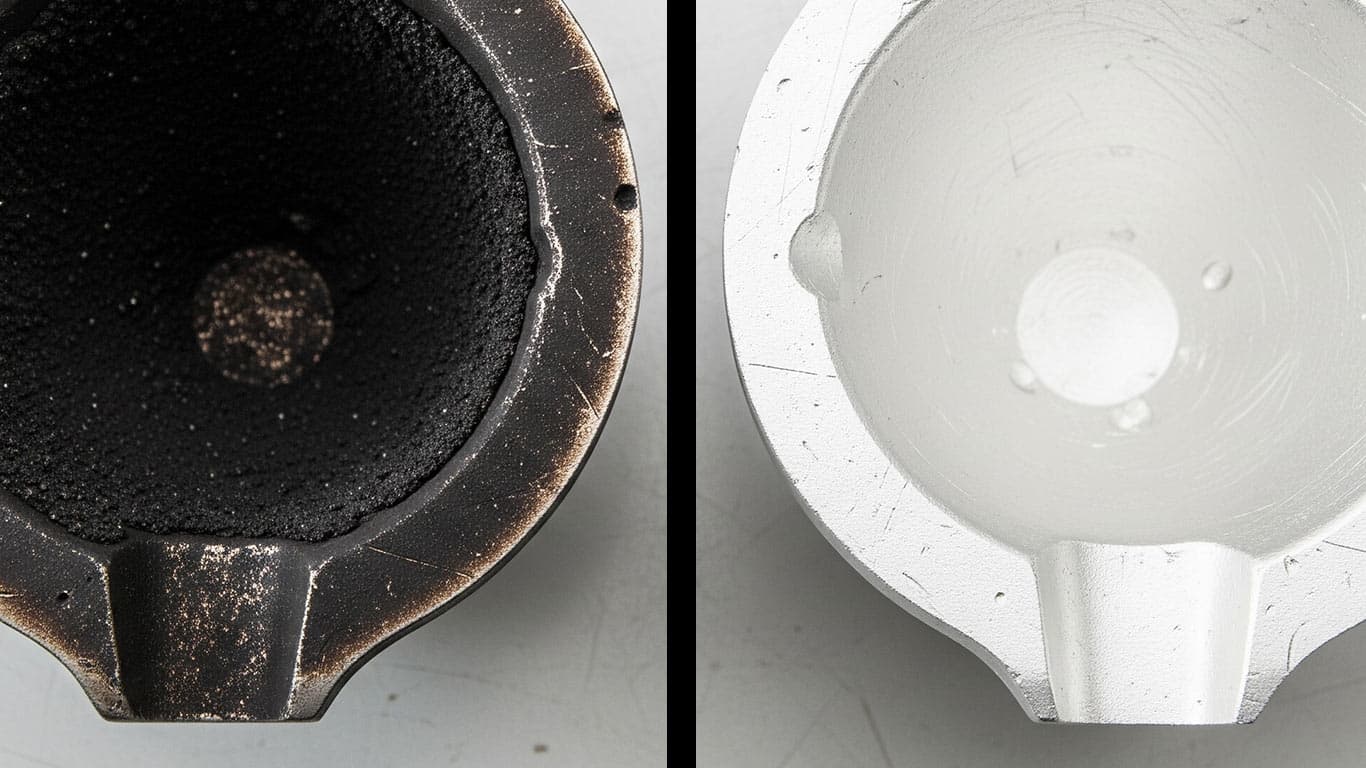 Iridium surface undergoing laser cleaning showing precise contamination removal