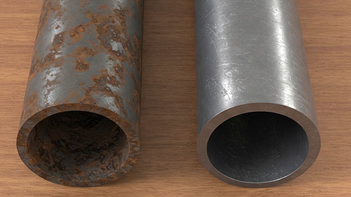 Manganese surface undergoing laser cleaning showing precise contamination removal