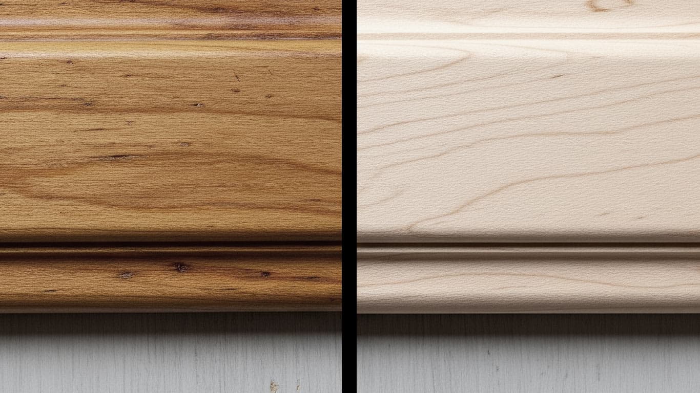 Maple surface undergoing laser cleaning showing precise contamination removal