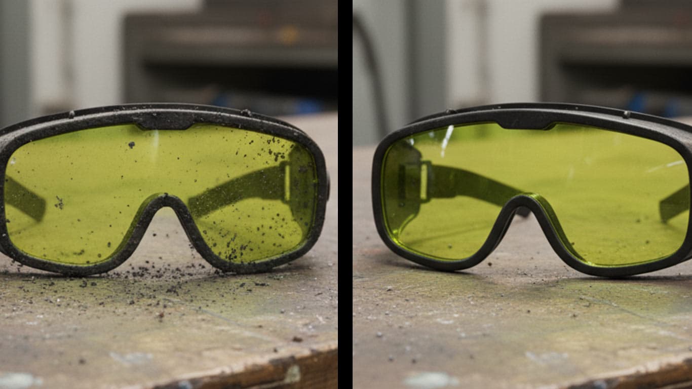 Praseodymium surface undergoing laser cleaning showing precise contamination removal