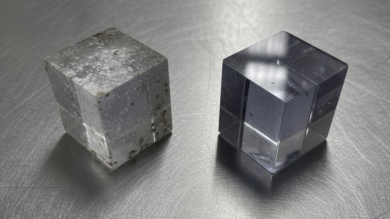 Sapphire Glass surface undergoing laser cleaning showing precise contamination removal