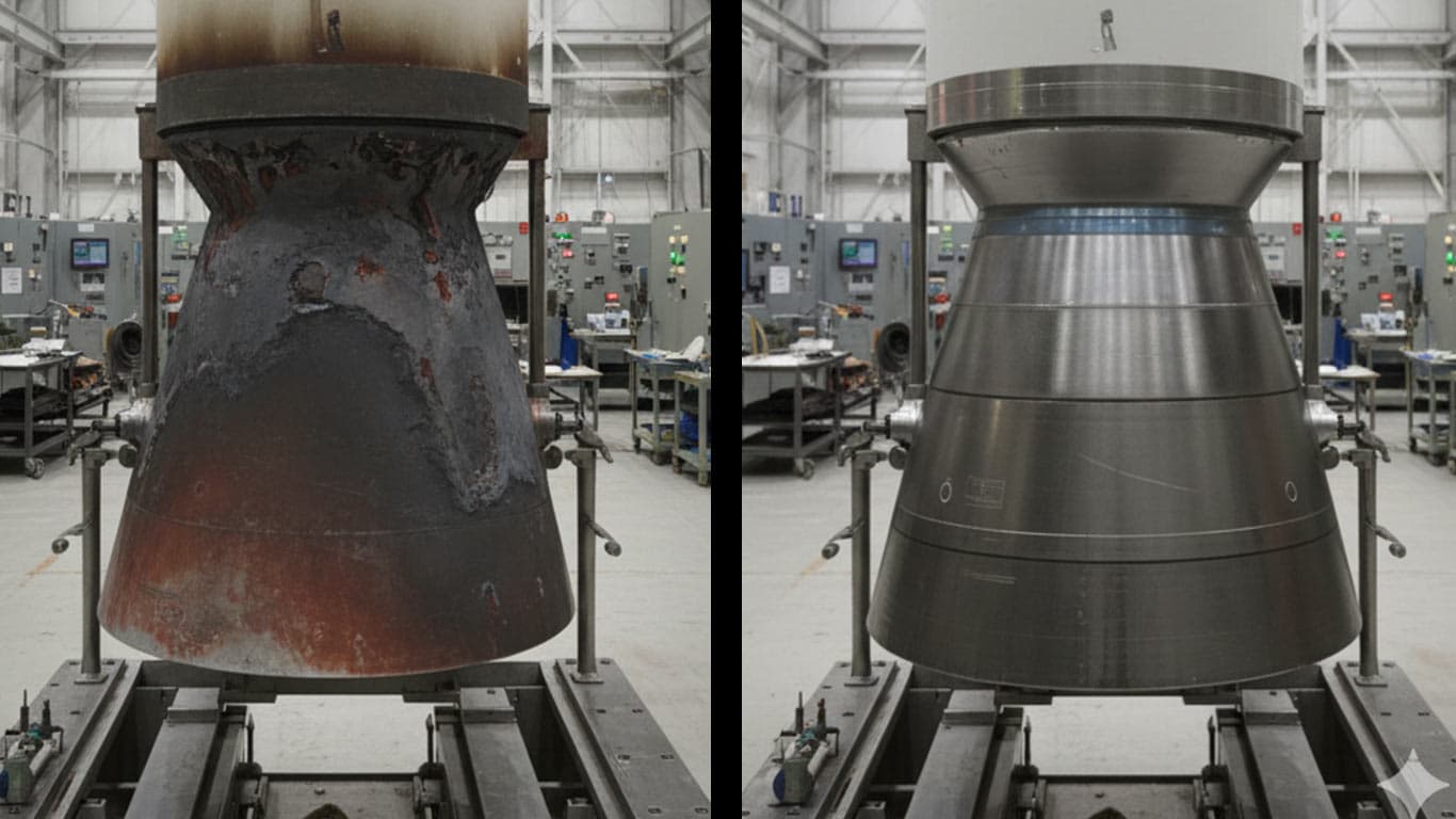 Titanium Carbide surface undergoing laser cleaning showing precise contamination removal