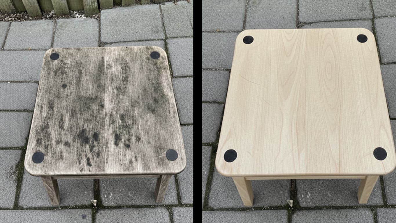 Willow surface undergoing laser cleaning showing precise contamination removal