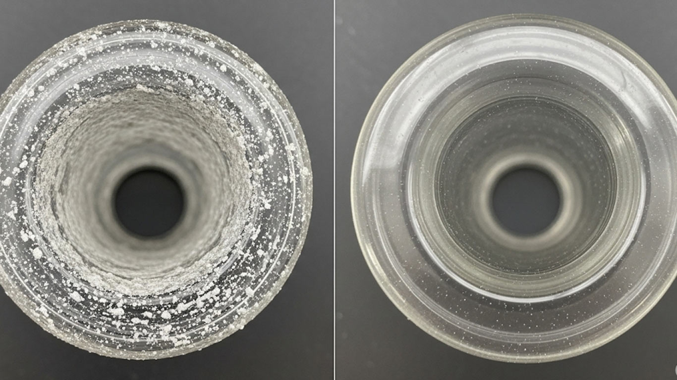 Borosilicate Glass surface undergoing laser cleaning showing precise contamination removal