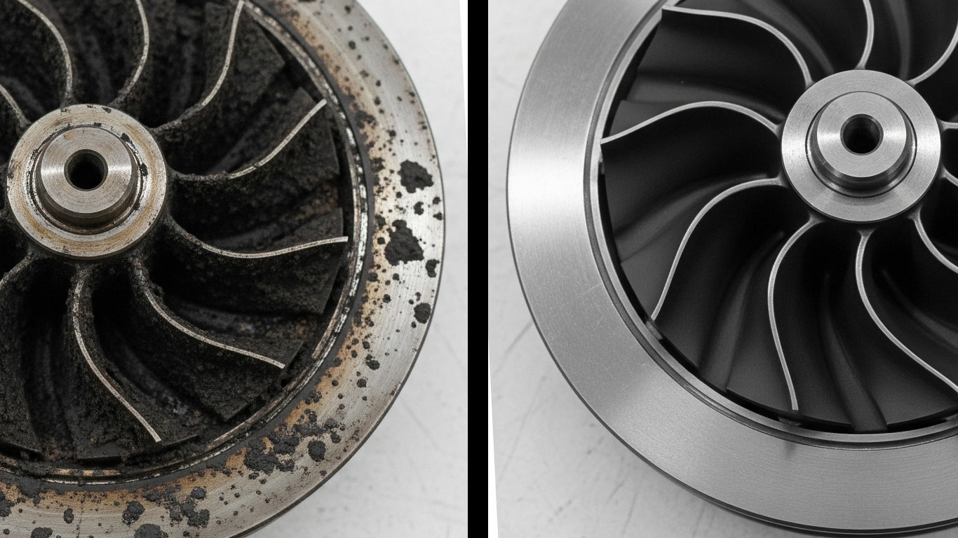 Silicon Nitride surface undergoing laser cleaning showing precise contamination removal