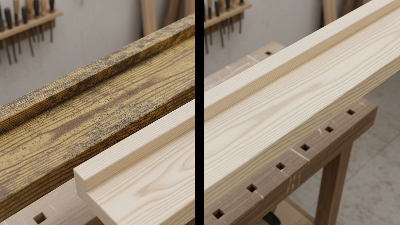 Ash surface undergoing laser cleaning showing precise contamination removal