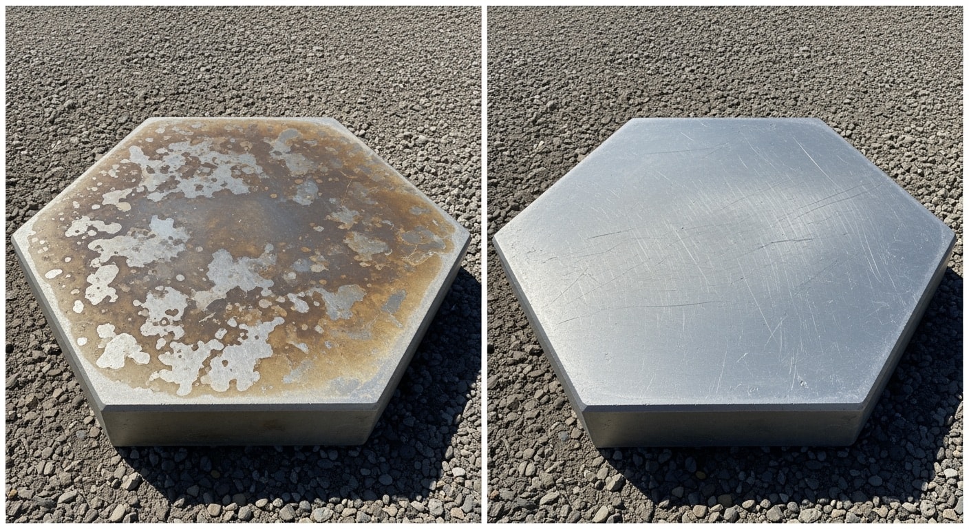 Boron Carbide surface during precision laser cleaning process removing contamination layer