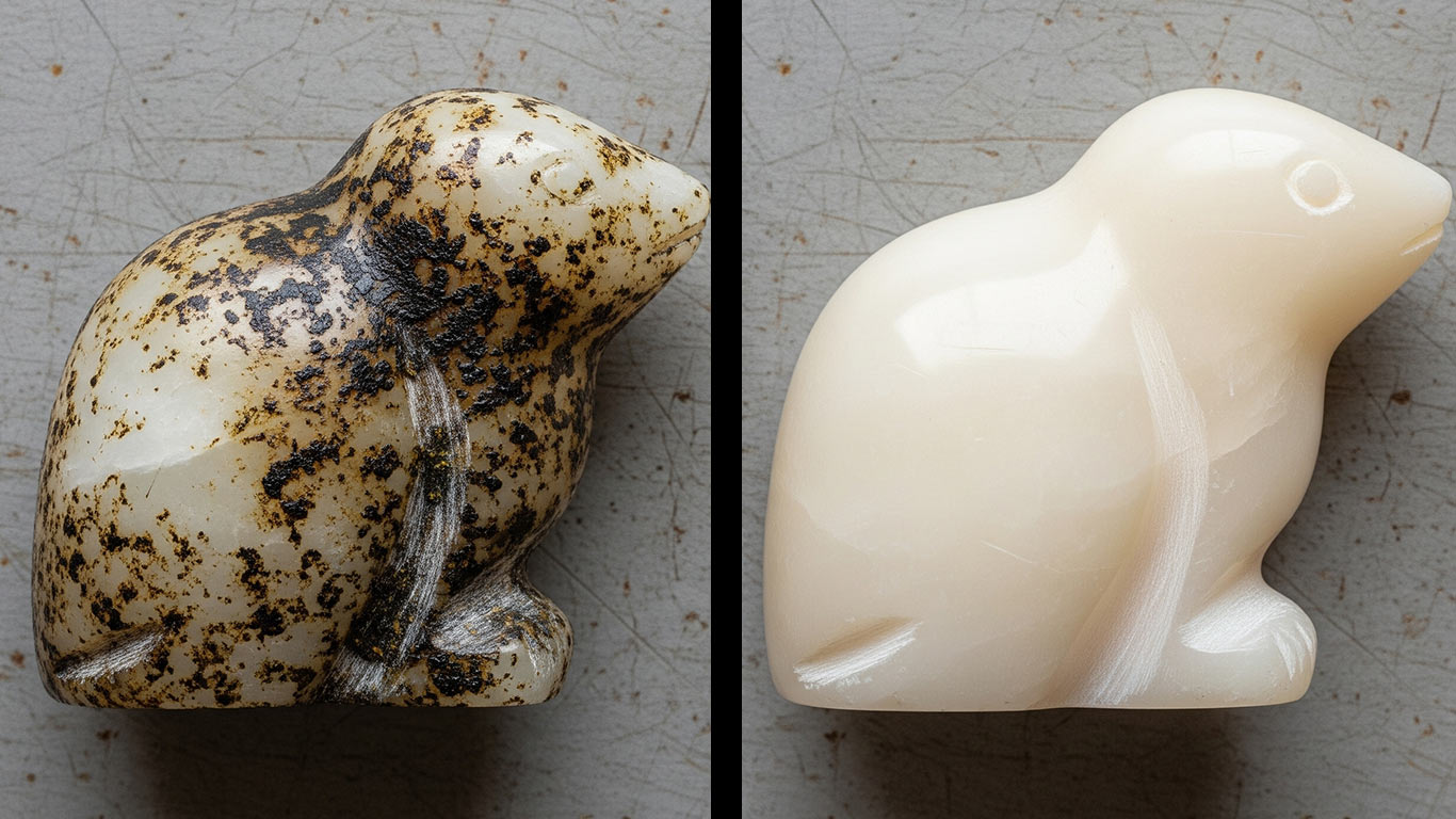 Calcite surface undergoing laser cleaning showing precise contamination removal