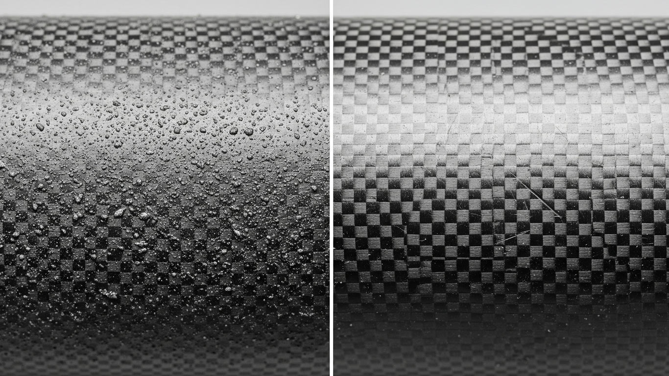 Carbon Fiber Reinforced Polymer surface undergoing laser cleaning showing precise contamination removal