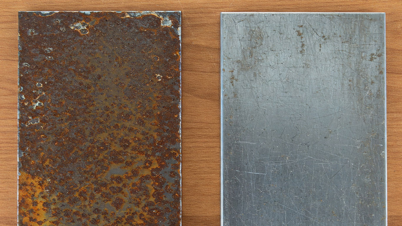 Cobalt surface undergoing laser cleaning showing precise contamination removal