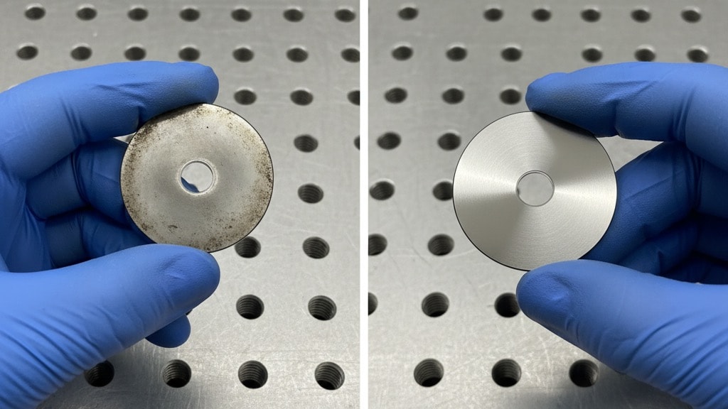 Germanium surface during precision laser cleaning process removing contamination layer
