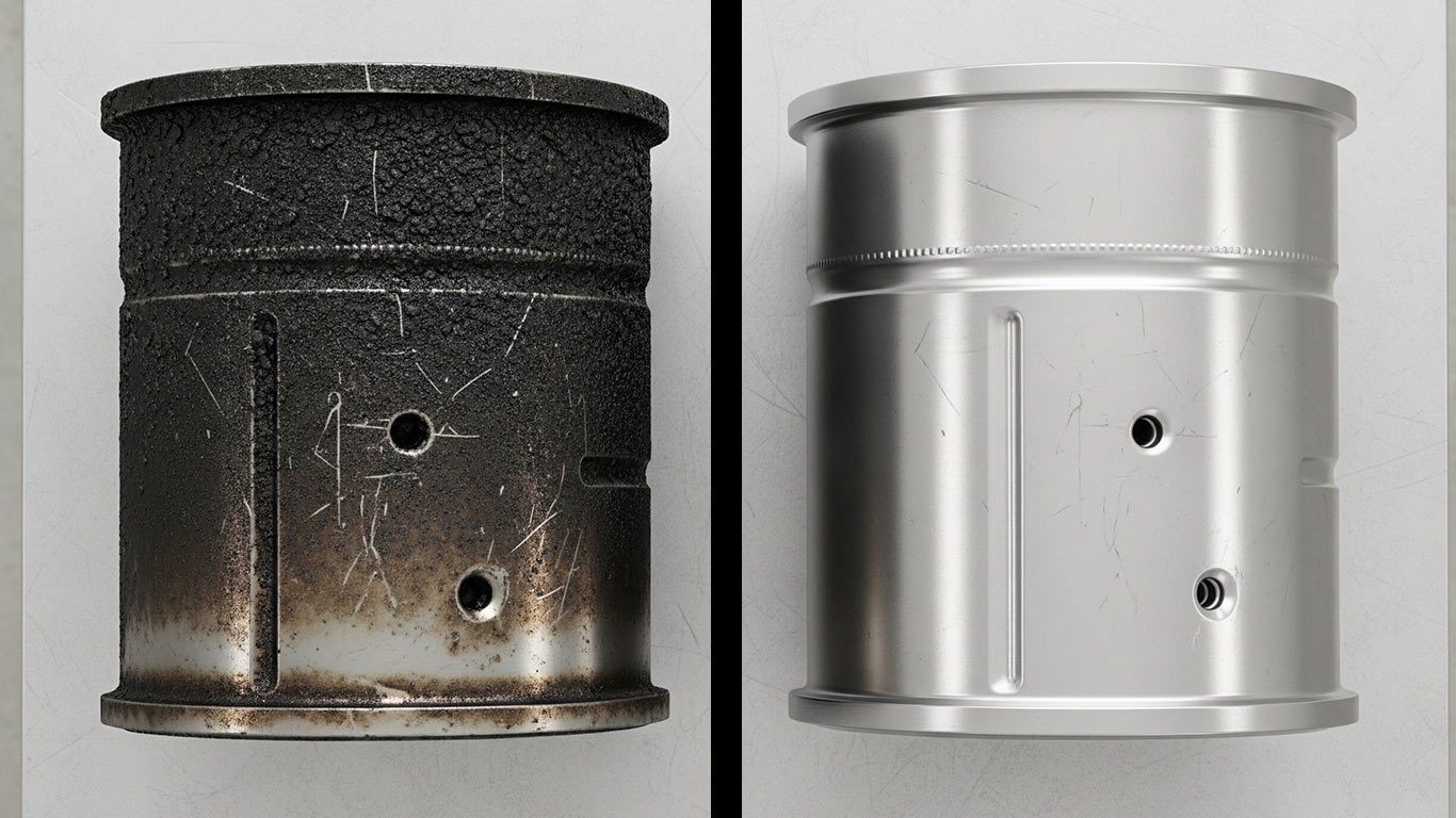 Hastelloy surface undergoing laser cleaning showing precise contamination removal