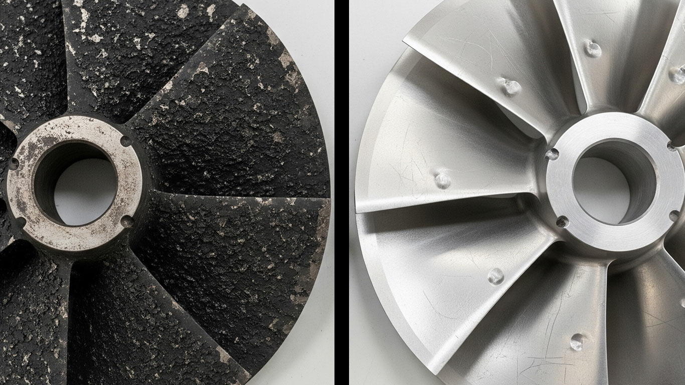 Inconel surface undergoing laser cleaning showing precise contamination removal