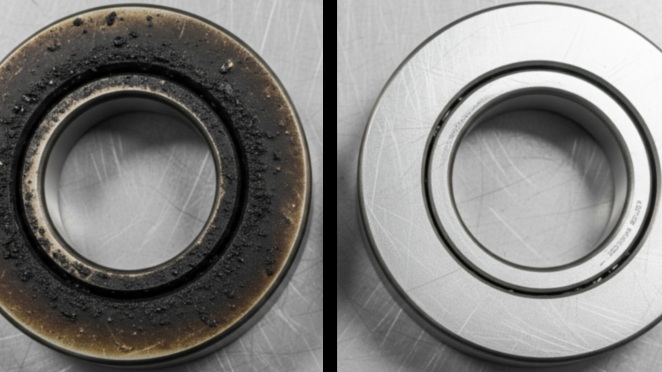 Indium surface undergoing laser cleaning showing precise contamination removal