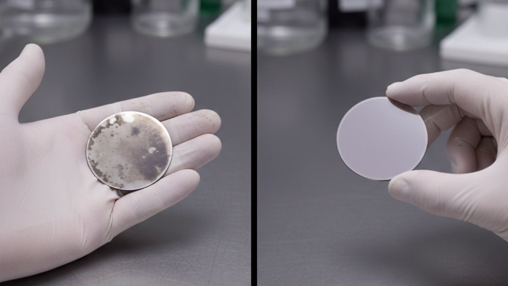 Indium Phosphide surface during precision laser cleaning process removing contamination layer