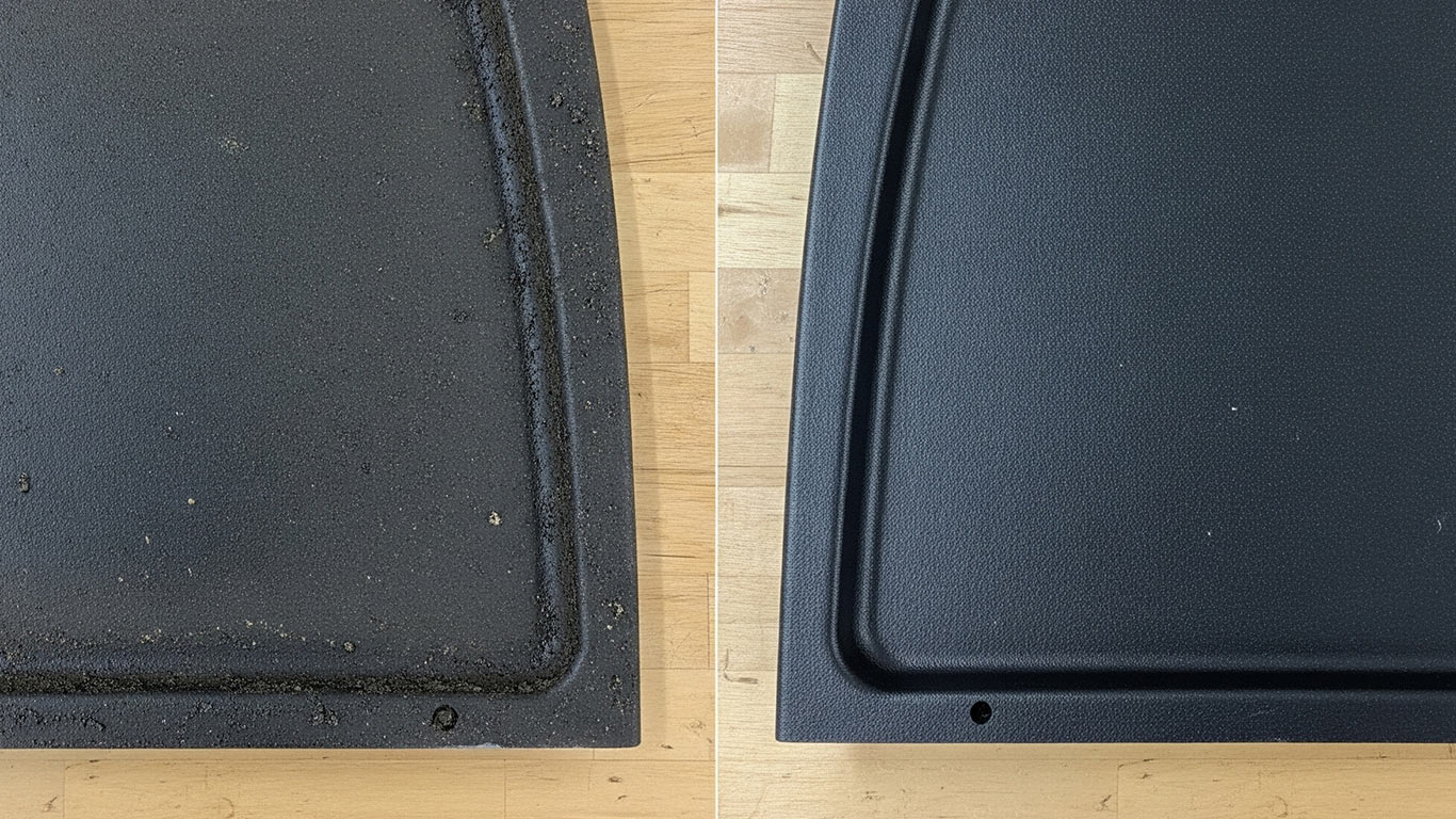 Kevlar-Reinforced Polymer surface undergoing laser cleaning showing precise contamination removal