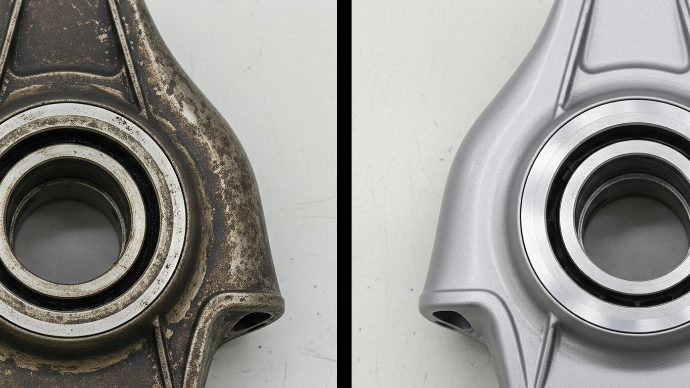 Metal Matrix Composites Mmcs surface undergoing laser cleaning showing precise contamination removal