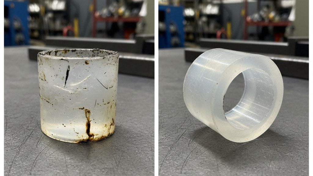 PET surface during precision laser cleaning process removing contamination layer