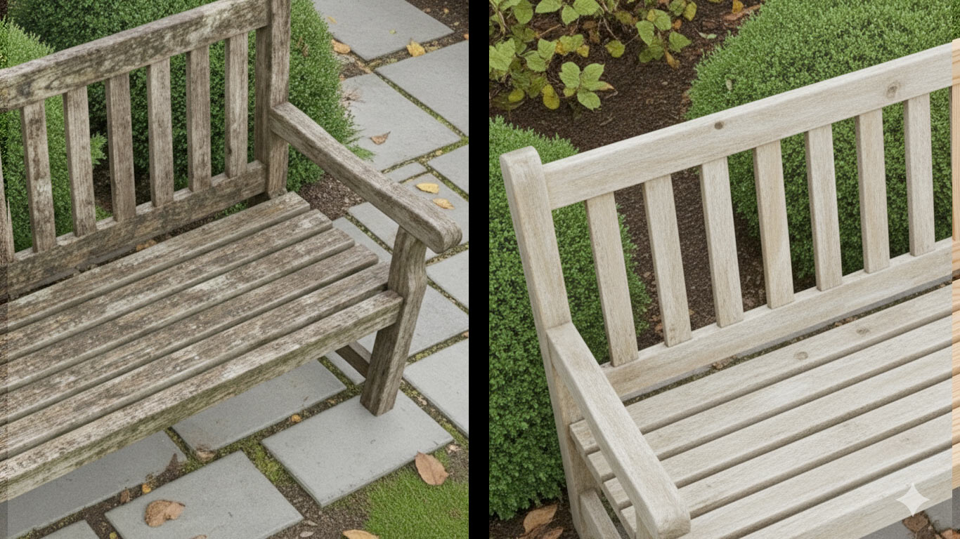 Pine surface undergoing laser cleaning showing precise contamination removal