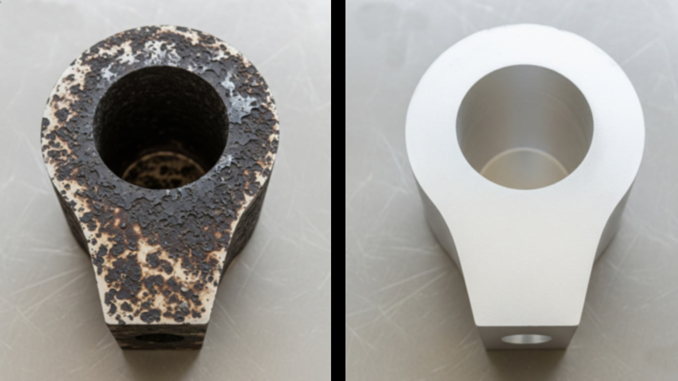 Platinum surface undergoing laser cleaning showing precise contamination removal