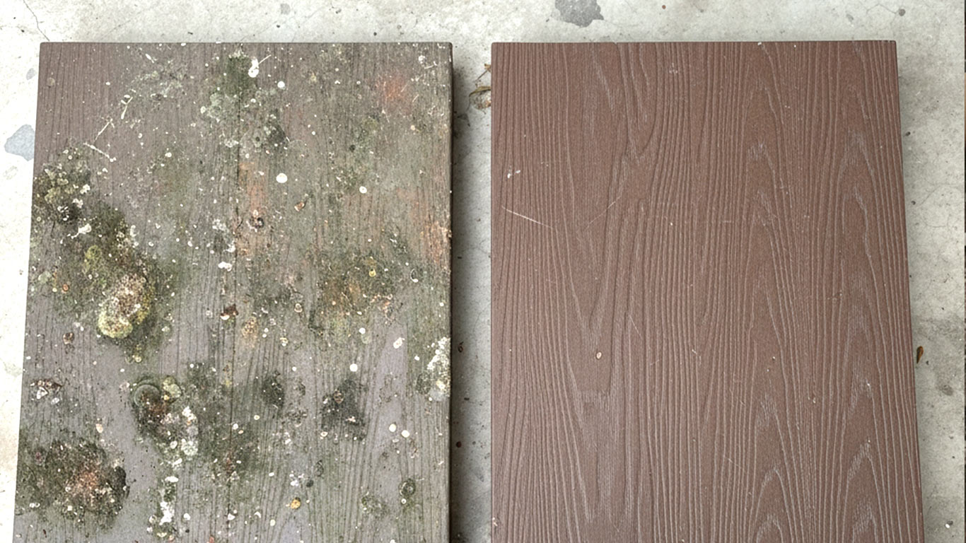 Polystyrene surface undergoing laser cleaning showing precise contamination removal