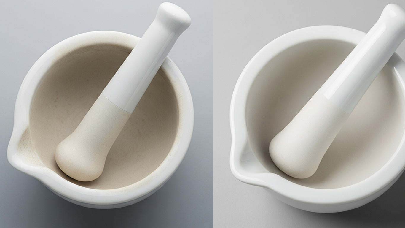 Porcelain surface undergoing laser cleaning showing precise contamination removal