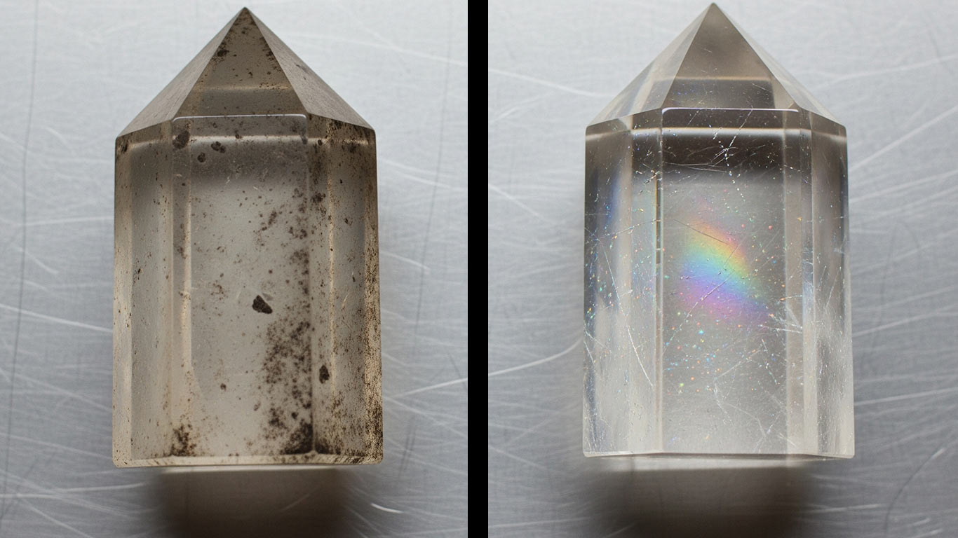 Quartz Glass surface undergoing laser cleaning showing precise contamination removal