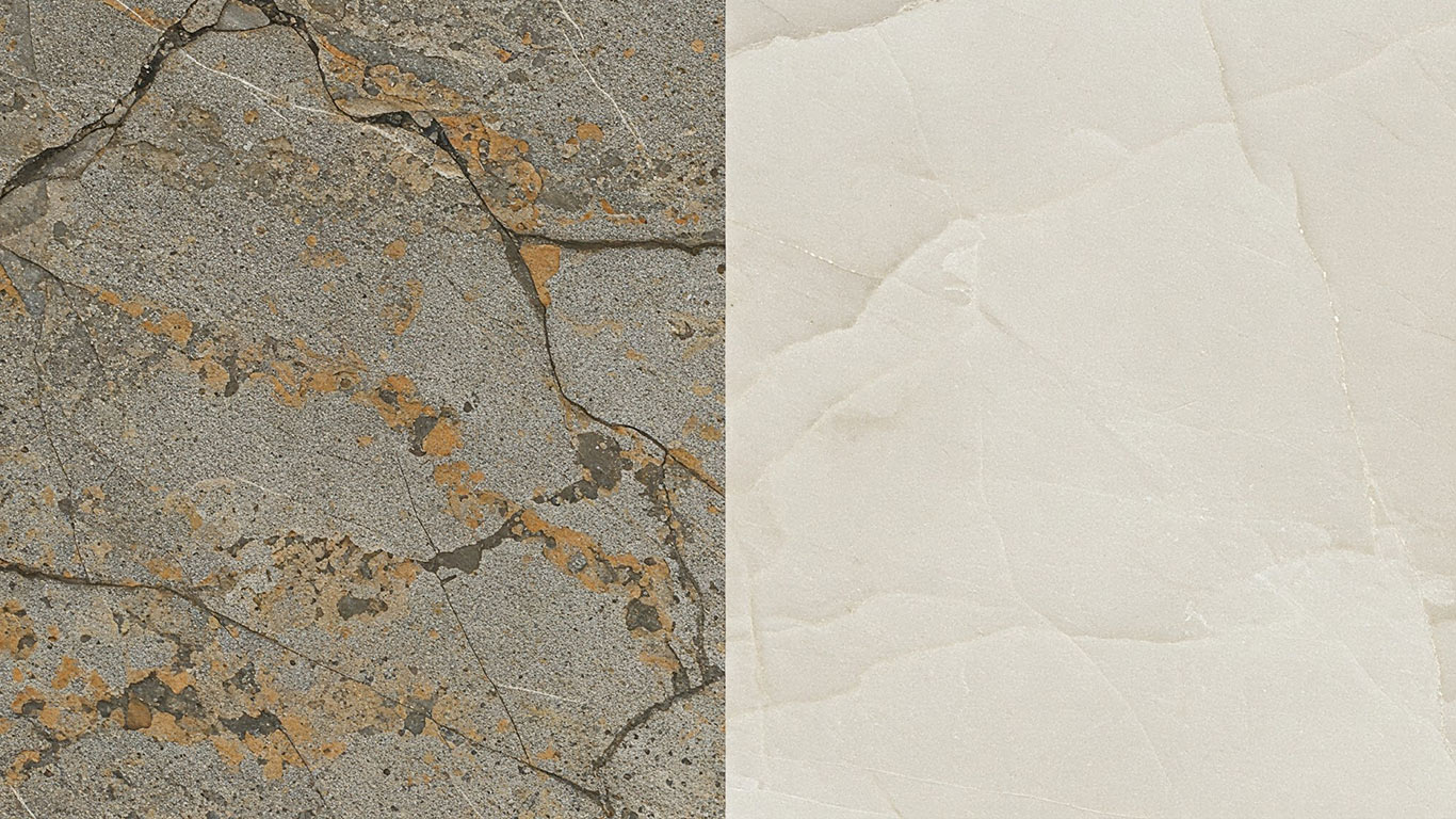 Quartzite surface undergoing laser cleaning showing precise contamination removal