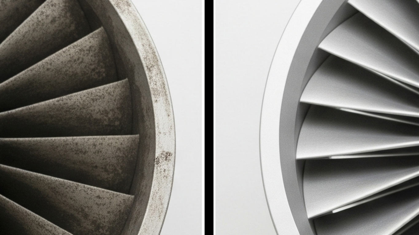 Rhenium surface undergoing laser cleaning showing precise contamination removal