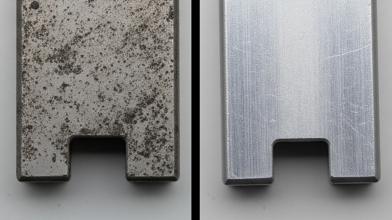 Ruthenium surface undergoing laser cleaning showing precise contamination removal