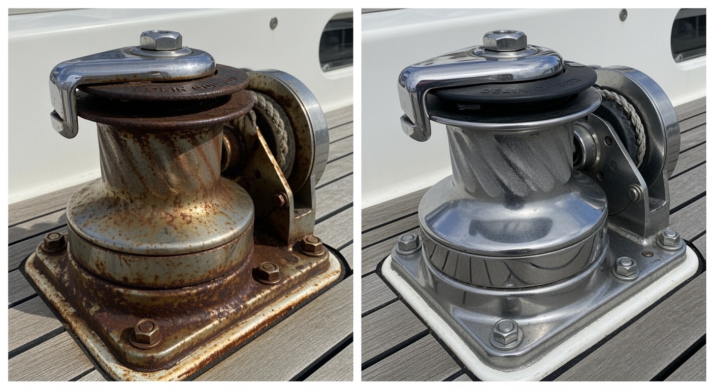 Stainless Steel 316 surface during precision laser cleaning process removing contamination layer