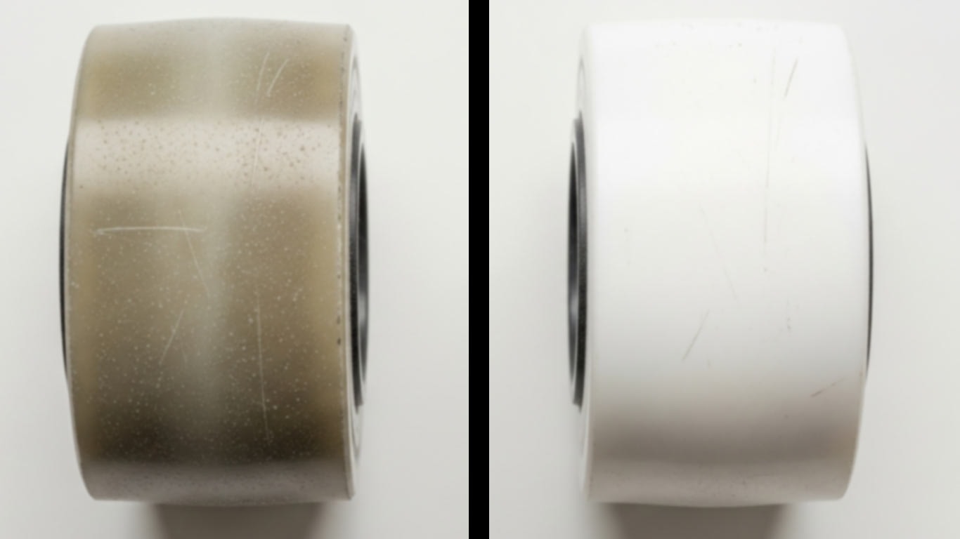 Thermoplastic Elastomer surface undergoing laser cleaning showing precise contamination removal