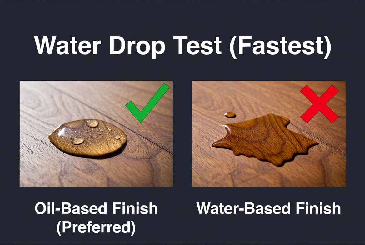 Water drop test on wood to identify finish type